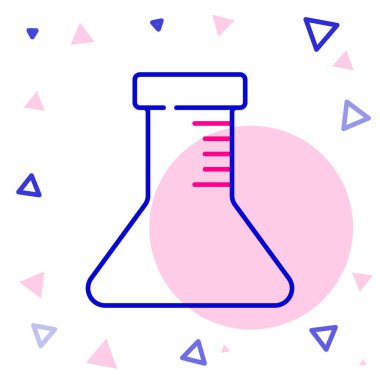 Beyaz arkaplanda çizgi test tüpü ve matara simgesi izole edildi. Kimyasal laboratuvar testi. Laboratuvar camları. Renkli taslak konsepti. Vektör.