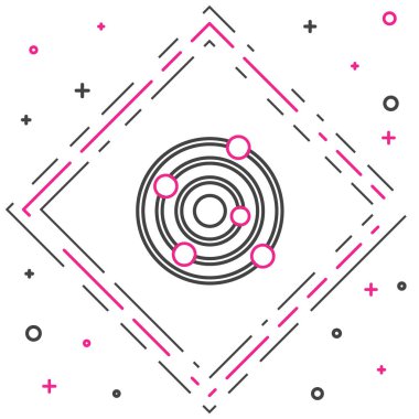 Beyaz arkaplanda izole edilmiş çizgi güneş sistemi simgesi. Gezegenler yıldızın etrafında dönerler. Renkli taslak konsepti. Vektör.