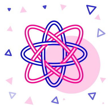 Satır Atom simgesi beyaz arkaplanda izole edildi. Bilimin, eğitimin, nükleer fiziğin, bilimsel araştırmaların sembolü. Renkli taslak konsepti. Vektör.