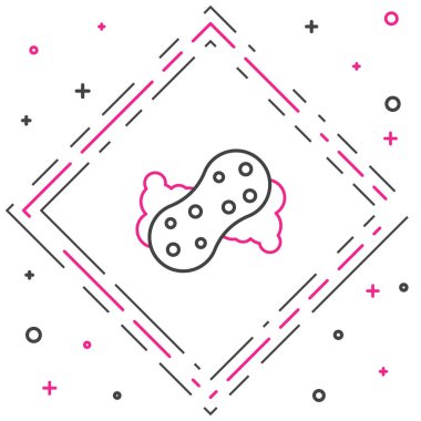 Beyaz arkaplanda baloncuklu çizgi süngeri izole edildi. Bulaşık yıkamak için bir tutam Bast. Temizlik servisi logosu. Renkli taslak konsepti. Vektör.