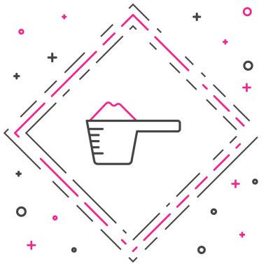 Beyaz arka planda izole edilmiş bir ölçü kabı simgesinde çizgi yıkama tozu. Renkli taslak konsepti. Vektör.