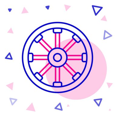 Beyaz arka planda eski tahta tekerlek simgesi izole edildi. Renkli taslak konsepti. Vektör.