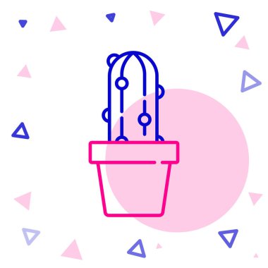 Kaktüs kaktüs kaktüsü renkli çizgi beyaz arka planda izole edilmiş. Tencerede yetişen bir bitki. Saksı bitkisi işareti. Renkli taslak konsepti. Vektör.