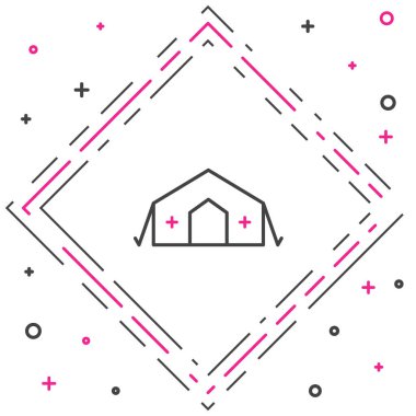 Beyaz arka planda izole edilmiş bir hasta ikonuna ilk yardım sağlayan askeri çadır. İnsanlara ücretsiz tıbbi çadır yardımı. Renkli taslak konsepti. Vektör.