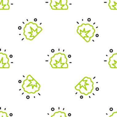 Şarapnel ve ateş topu ikonlu çizgi bombası patlaması beyaz arka planda izole edilmiş. Vektör.