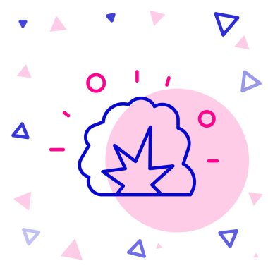 Şarapnel şarapneli ve beyaz arka planda izole edilmiş ateş topu ikonu ile hat bombası patlaması. Renkli taslak konsepti. Vektör.