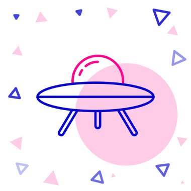 UFO uçan uzay gemisi simgesi beyaz arkaplanda izole edildi. Uçan daire. Uzaylı uzay gemisi. Gelecekteki bilinmeyen uçan nesne. Renkli taslak konsepti. Vektör.