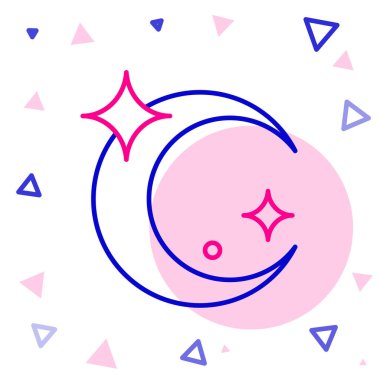 Çizgi Ay ve yıldız simgesi beyaz arkaplanda izole edildi. Renkli taslak konsepti. Vektör.