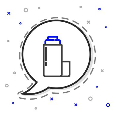 Beyaz arkaplanda çizgi termos konteynırı simgesi izole edildi. Termo matara ikonu. Kamp ve yürüyüş ekipmanları. Renkli taslak konsepti. Vektör.