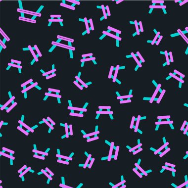 Tablo simgesinin her iki tarafında sıralı çizgi piknik masası siyah arkaplanda izole edilmiş pürüzsüz desen. Vektör.