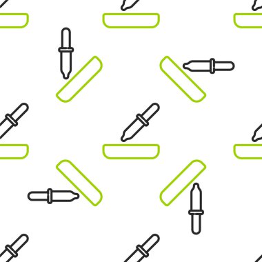 Pipette simgesi beyaz arkaplanda izole edilmiş kusursuz desen. Tıbbi, kozmetik, kimya laboratuvarı ekipmanları. Vektör.
