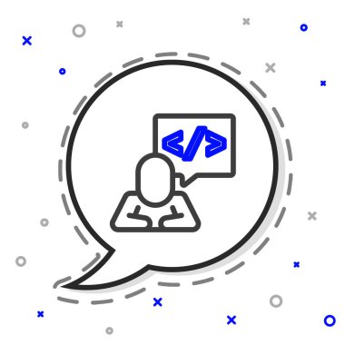 Çizgi web tasarımı ve ön uç geliştirme simgesi beyaz arkaplanda izole edildi. Renkli taslak konsepti. Vektör.