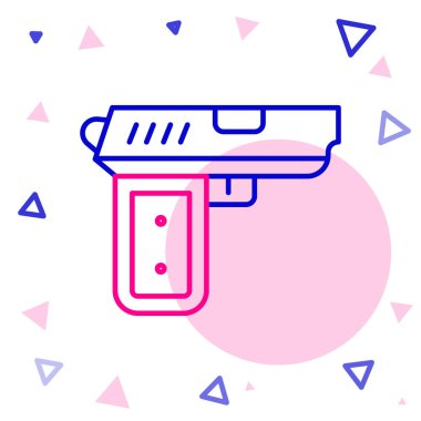 Beyaz arkaplanda Hat Tabancası veya silah simgesi izole edildi. Polis ya da askeri silah. Küçük ateşli silah. Renkli taslak konsepti. Vektör.