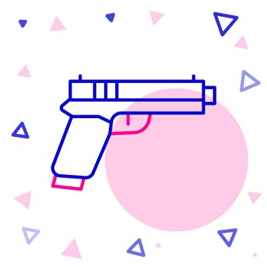 Beyaz arkaplanda Hat Tabancası veya silah simgesi izole edildi. Polis ya da askeri silah. Küçük ateşli silah. Renkli taslak konsepti. Vektör.