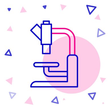 Beyaz arkaplanda çizgi mikroskobu simgesi izole edildi. Kimya, ilaç aleti, mikrobiyoloji büyütme aracı. Renkli taslak konsepti. Vektör.