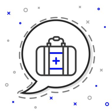 İlk yardım çantası simgesi beyaz arkaplanda izole edildi. Haçlı sağlık kutusu. Acil durumlar için tıbbi ekipman. Sağlık sigortası konsepti. Renkli taslak konsepti. Vektör.