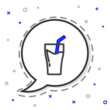 Beyaz arka planda izole edilmiş bir meyve suyu ikonu çizgisi. İçmek için tüp. Sağlıklı organik yiyecekler. Citrus meyvesi. Renkli taslak konsepti. Vektör.