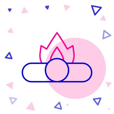 Kamp ateşi çizgisi simgesi beyaz arkaplanda izole edildi. Odunla yanan şenlik ateşi. Renkli taslak konsepti. Vektör.