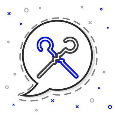 Beyaz arkaplanda BBQ şiş simgesi izole edildi. Şiş çubukta et kebabı. Izgara etle piknik. Renkli taslak konsepti. Vektör.