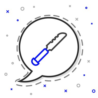 Beyaz arkaplanda çizgili ekmek bıçağı simgesi izole edildi. Çatal bıçak sembolü. Renkli taslak konsepti. Vektör.