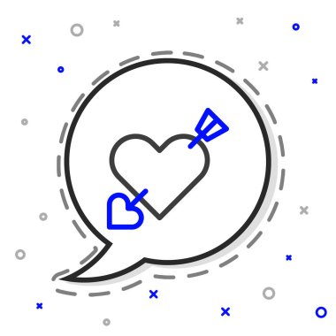 Aşk Çizgisi sembolü, beyaz arka planda izole edilmiş kalp ve ok simgesi. Aşk işareti. Sevgililer Günü sembolü. Renkli taslak konsepti. Vektör.