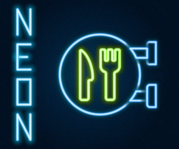 Parlayan Neon Hattı Kafe Restoran Konumu Simgesi Siyah Arka Planda — Stok Vektör