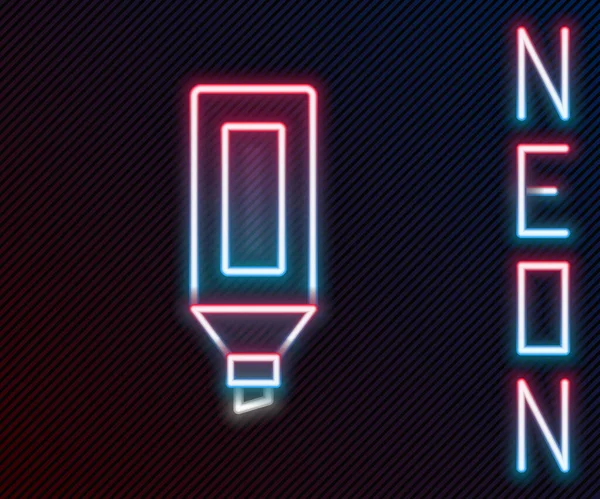 Glödande Neon Linje Marker Penna Ikon Isolerad Svart Bakgrund Färgstarkt — Stock vektor