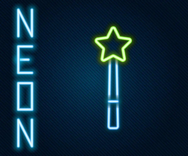 Zářící Neonová Čára Ikona Kouzelné Hůlky Izolovaná Černém Pozadí Kouzelný — Stockový vektor