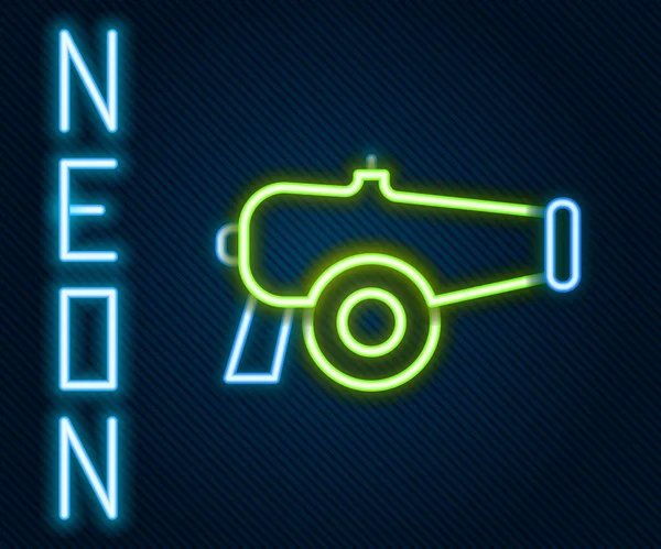 Gloeiende Neon Lijn Cannon Icoon Geïsoleerd Zwarte Achtergrond Kleurrijk Concept — Stockvector