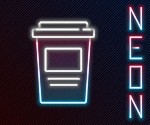 Λαμπερό Νέον Γραμμή Φλιτζάνι Καφέ Για Πάει Εικονίδιο Απομονώνονται Μαύρο — Διανυσματικό Αρχείο