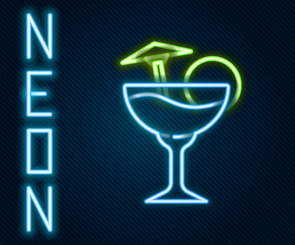 Glödande Neon Line Cocktail Och Alkohol Dryck Med Paraply Ikon — Stock vektor