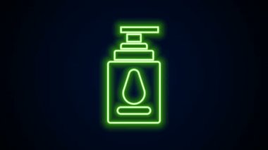 Parlayan neon hattı kişisel kayganlaştırıcı simgesi siyah arkaplanda izole edildi. Yağlama jeli. Erotik seks oyunları için krem. Paketli tüp. 4K Video hareketli grafik canlandırması