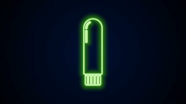Glowing neon line Dildo vibrator for sex games icon isolated on black background. Sex toy for adult. Vaginal exercise machines for intimate. 4K Video motion graphic animation