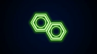 Parlayan neon çizgisi, siyah arkaplanda izole edilmiş altıgen metal fındık ikonu. 4K Video hareketli grafik canlandırması