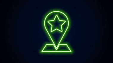 Siyah arkaplanda yıldız simgesi izole edilmiş parlak neon çizgi haritası işaretçisi. Yıldız favori iğne haritası simgesi. Harita işaretleyicileri. 4K Video hareketli grafik canlandırması