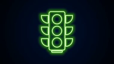 Parlayan neon hattı trafik ışığı simgesi siyah arkaplanda izole edildi. 4K Video hareketli grafik canlandırması