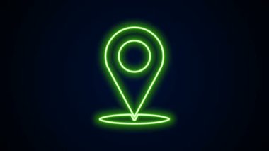 Parlayan neon çizgi haritası simgesi siyah arkaplanda izole edildi. Navigasyon, işaret, konum, harita, GPS, yön, yer, pusula, arama konsepti. 4K Video hareketli grafik canlandırması