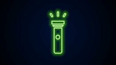 Parlayan neon hattı fener simgesi siyah arkaplanda izole edildi. 4K Video hareketli grafik canlandırması