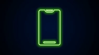 Parlayan neon hattı Smartphone, siyah arkaplanda izole edilmiş cep telefonu simgesi. 4K Video hareketli grafik canlandırması