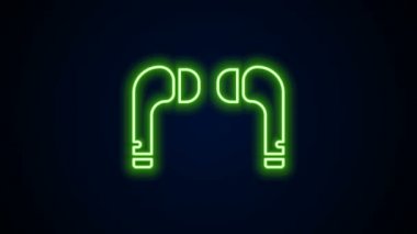 Parlayan neon hattı hava kulaklığı simgesi siyah arkaplanda izole edildi. Kulaklıklar için kablosuz cihaz. Elektronik cihazlar. 4K Video hareketli grafik canlandırması