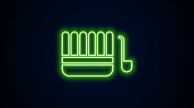 Parlayan neon hattı sauna kovası ve kepçe simgesi siyah arka planda izole edilmiş. 4K Video hareketli grafik canlandırması