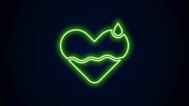 Parlayan neon hattı kalp iyileştirme ikonu siyah arkaplanda izole edildi. 4K Video hareketli grafik canlandırması