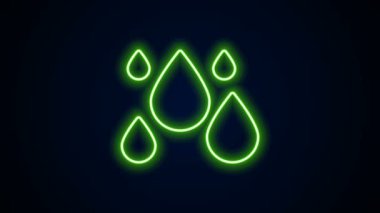 Parlayan neon hattı kara zemin üzerinde su damlası simgesi izole edildi. 4K Video hareketli grafik canlandırması