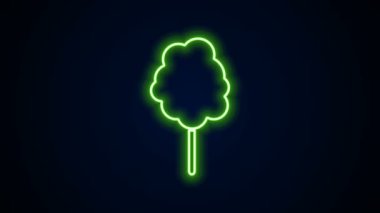 Siyah zemin üzerinde parlayan neon çizgisi, pamuk helva ikonu izole edilmiş. 4K Video hareketli grafik canlandırması