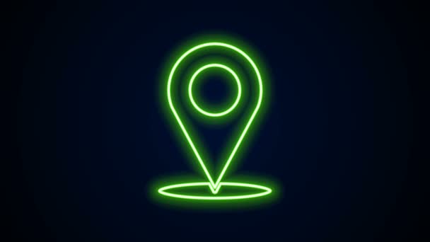 发光的霓虹灯线地图别针图标孤立在黑色背景.导航，指针，位置，地图，GPS，方向，位置，罗盘，搜索概念。4K视频运动图形动画 — 图库视频影像