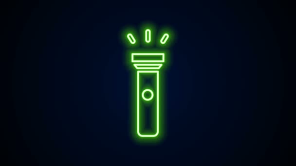 Zářící neonová čára Ikona baterky izolovaná na černém pozadí. Grafická animace pohybu videa 4K — Stock video