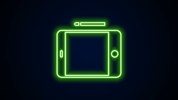 Gloeiende neon lijn Grafische tablet pictogram geïsoleerd op zwarte achtergrond. 4K Video motion grafische animatie — Stockvideo