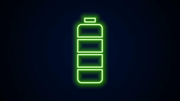 Glödande neon line Batteri laddningsnivå indikator ikon isolerad på svart bakgrund. 4K Video motion grafisk animation — Stockvideo