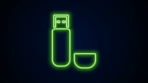 Gloeiende neon lijn USB flash drive icoon geïsoleerd op zwarte achtergrond. 4K Video motion grafische animatie — Stockvideo