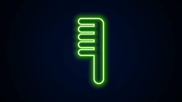 Glowing neon line Hairbrush icon isolated on black background. Comb hair sign. Barber symbol. 4K Video motion graphic animation — Stock Video